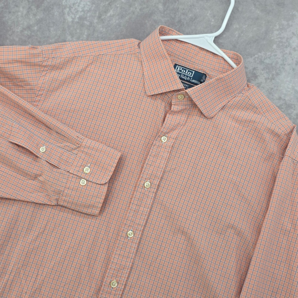 Polo Ralph Lauren Regent Shirt Mens 18 34/35 Classic Fit Orange Blue Check